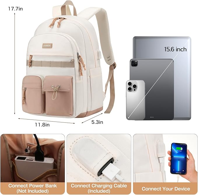 School Laptop Backpack for Girls Boys: Casual Middle High School Backpacks 15.6 Inch College Bookbag with USB Charging Port Waterproof Travel Back Pack Cute Work Book Bag for Teens Students Women Men