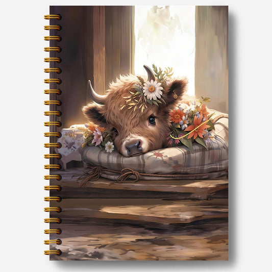 Guymn Highland Cow Notebook, Floral Highland Cow Journal for Writing, Farmhouse Rustic Floral Heifer Hardcover Spiral Notebooks 5.5x8.3 Inch