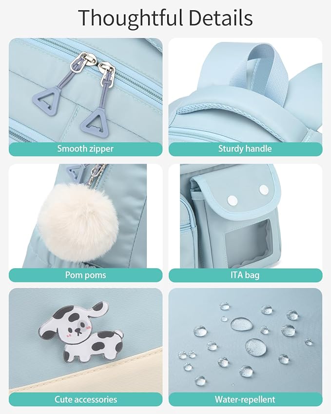 Middle School Backpacks for Girls, Teens Backpack for High School Kids Schoolbag with Accessories for Elementary, Cute Ita Bookbag, Blue