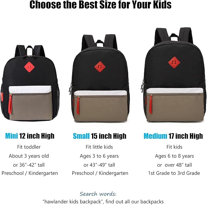 HawLander Little Kids Backpack for Boys Toddler School Bag Fits 3 to 6 years old, 15 inch, Black Grey