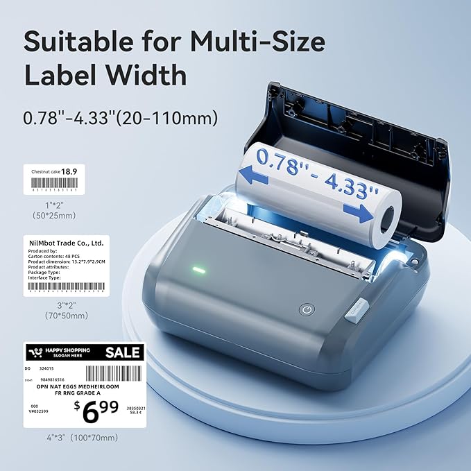 NIIMBOT 4 Inch Thermal Label Printer, B4 Bluetooth Label Printer for Shipping Packages, Small Business, Home, Office, Portable Sticker Maker with 1 Roll 2'' x1.18'' Label-230pcs/roll