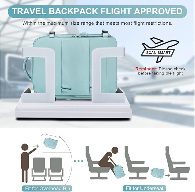 Large Travel Backpack Carry on Flight Approved Mochila De Viaje Carry on Backpack for Airplanes Spirit Airlines Personal Item Bag 18x14x8 Inches Travel Bag Traveling Backpack for Women Men Light Blue