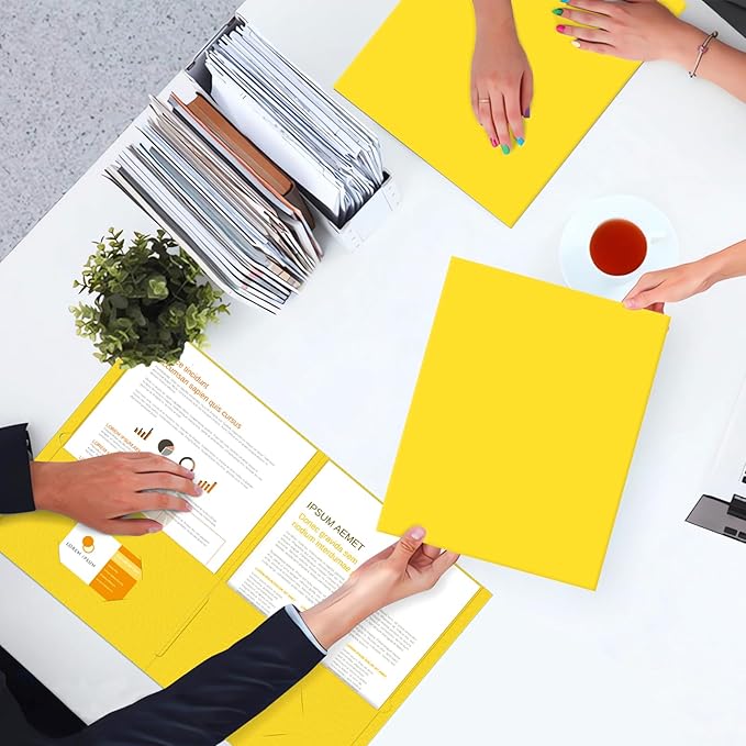 Two Pocket Folders, PANDRI 50 Pack 2 Pocket Folders, Letter Size Paper File Folder for School Office Home Business, Yellow