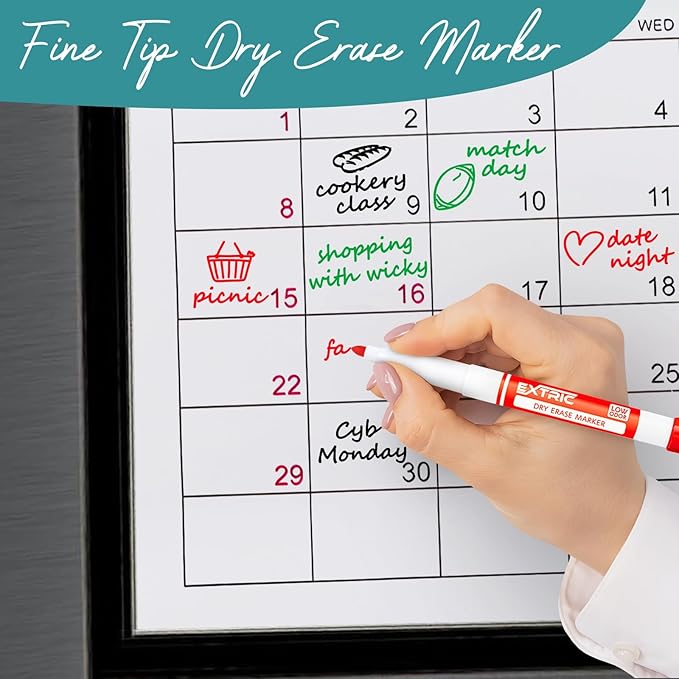 Dry Erase Markers Fine Tip Set, 5 Whiteboard Markers, Whiteboard Cleaner and Eraser, Low Odor Dry Erase Marker with Eraser, White Board Marker for Kids, School Supplies and Teachers