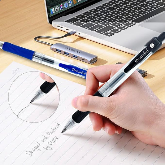 Assorted Color Quick-Dry Ballpoint & Gel Ink Pens - 12-Pack 0.5mm Fine Point Retractable for School Office, Rubber Grip - Smooth Writing Pens