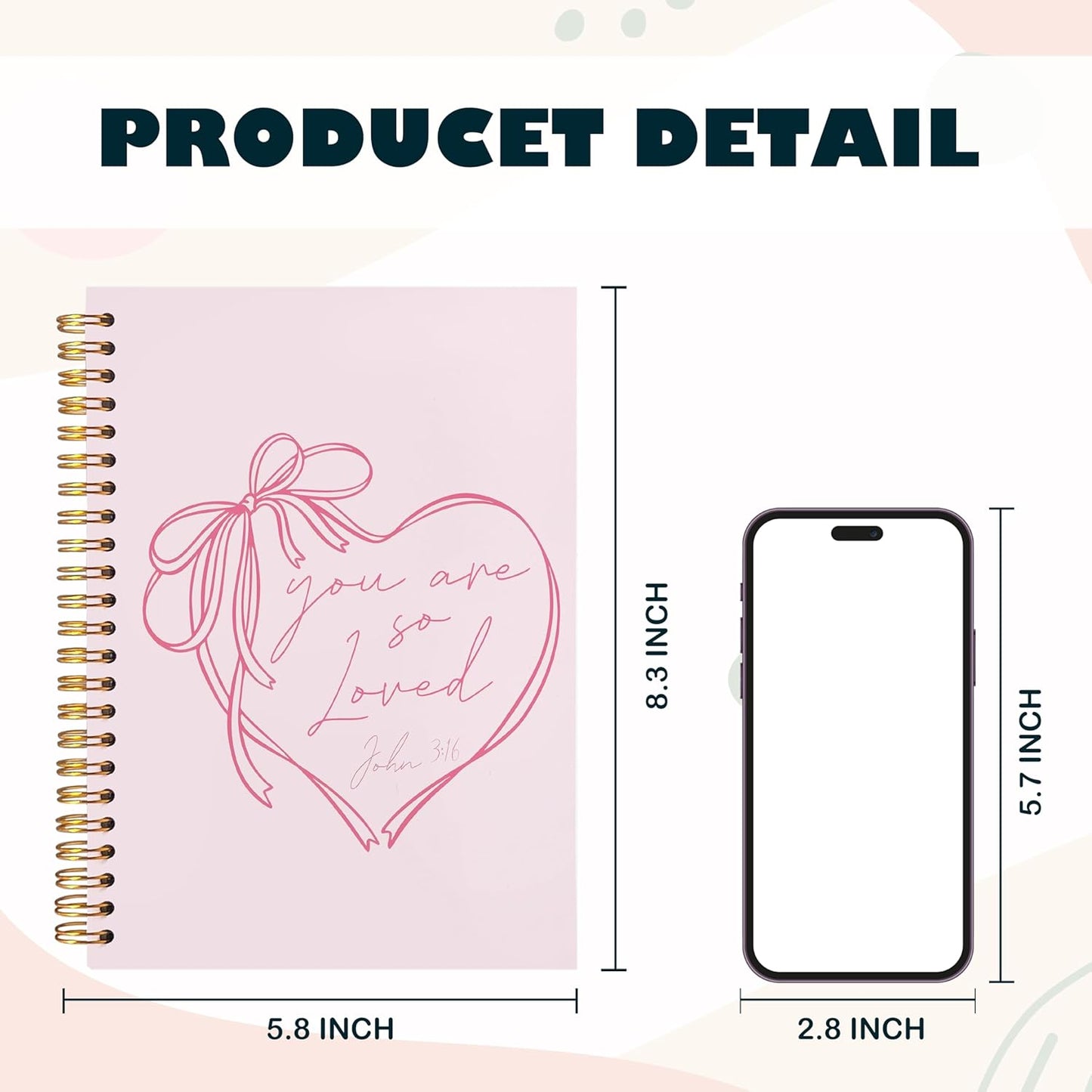 BearCake Coquette Pink Bow Christian Notebook Journal, Christian Gifts for Women, You Are So Loved Bible Journaling Prayer for Women, Preppy Aesthetic Hardcover Spiral Notebook 5.5x8.3