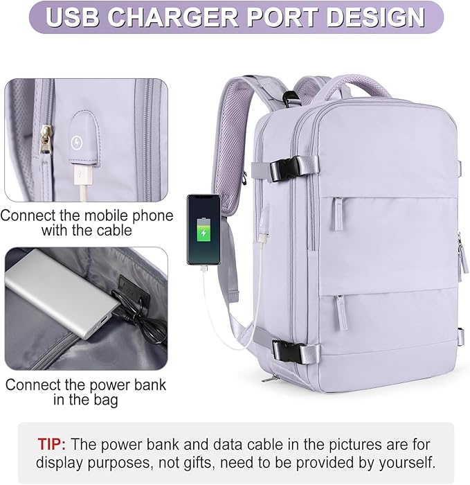 Large Carry On Backpack Flight Approved Personal Item Travel Backpack For Women Airline Approved Waterproof Sports Luggage Backpack Casual Daypack Small Hiking Backpack Purple Backpack