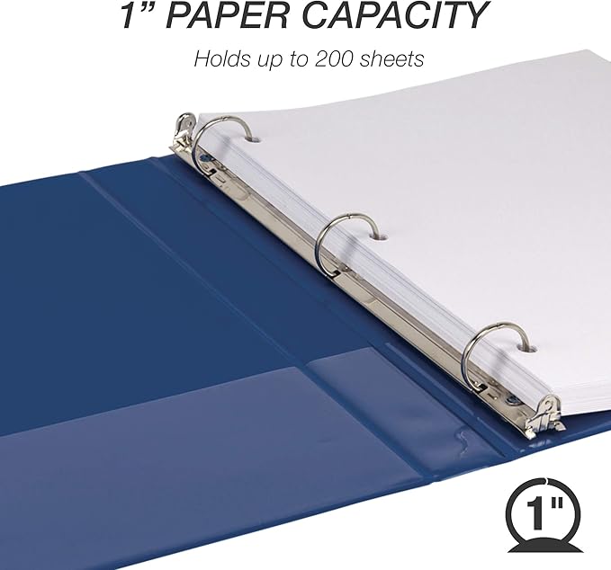 Samsill Durable 1 Inch Binder, Made in The USA, Round Ring Customizable Clear View Binder, Blue, 4 Pack (MP48432)