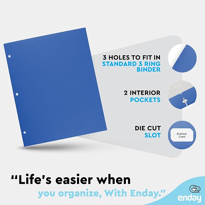 Blue Folders with Pockets 2 Pocket Folder Bulk, Two Pockets File for Letter Size Sheets, Bulk Paper Also Available in Blue, 100 Pack - by Enday