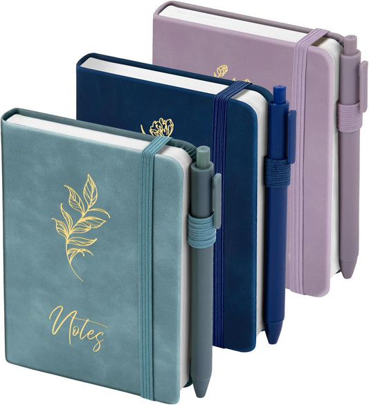3 Pack Pocket Journaling Notebooks, A6 Small Notebook For Note Taking Journaling Notebooks Journals For Writing Mini Note Pads With Pen Holder 120 Pages 100 GSM Thick Paper