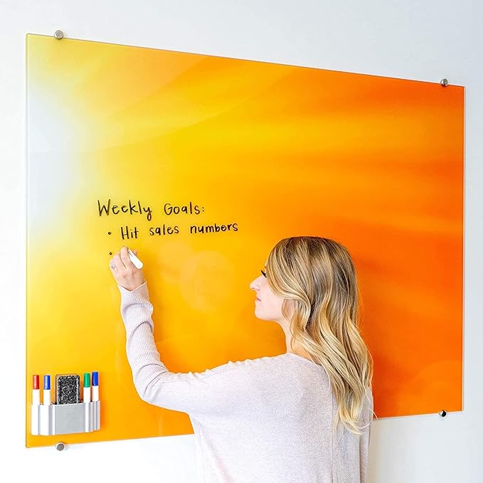 GLASSBOARD STUDIO Magnetic Dry Erase Marker Holder - Aluminum Organizer with Powerful Neodymium Magnets for Magnetic Glassboards, Whiteboards, Refrigerator, Locker - White Board Accessories & Storage