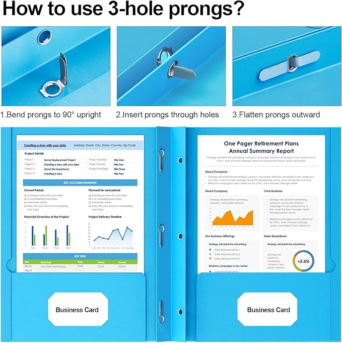 HABGP 50 Pack Two Pocket Folder with Prongs, Paper Folders with Pockets and Business Card Holder, Folders with Pocket Fit Letter Size, Organizing Papers in School, Office & Business 5 Color 10 Set