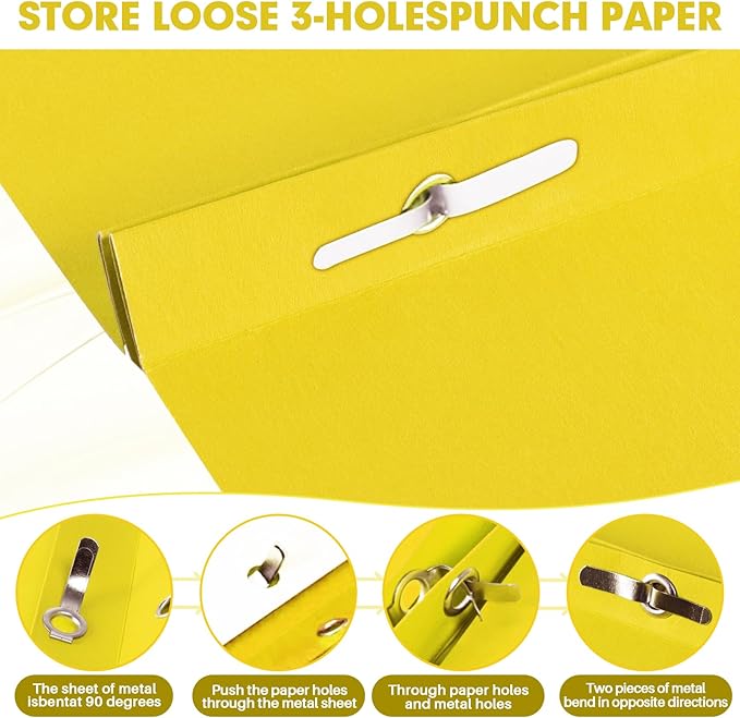 Two Pocket Folders, RAZCC 50 Pack Two Pocket Folders with Prongs, 3 Prong Folders Fit Letter Size Paper, Pocket File Folders for School Office Home Business, Yellow
