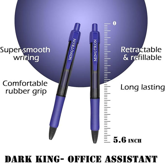 Blue Gel Pens, Fine Point, No-Smear, Click, Retractable, 50 Pack (0.5MM, Smooth Writing)