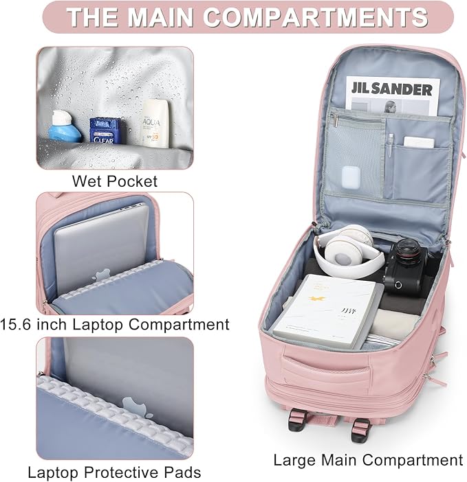 Casual Backpack Traveling Backpack, A-pink, Expandable, Travel Backpacks