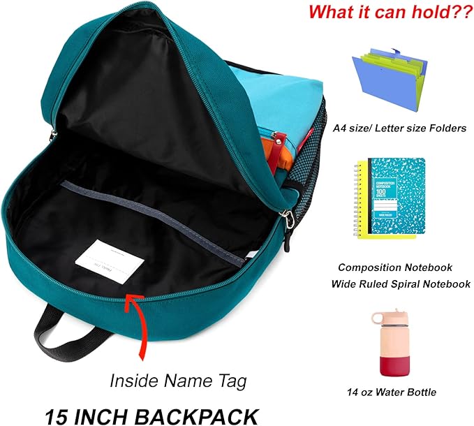 HawLander Little Kids Backpack for Boys Toddler School Bag Fits 3 to 6 years old, 15 inch, Blue Green