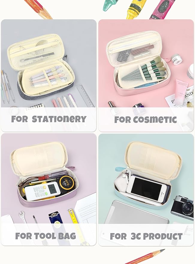 SUNEE Cute Pencil Case, Aesthetic Pen Pouch, Colored Large Pencil Bag with Zipper, Kawaii Stationery Storage and Organizer, School Supplies for Teen and Adult Girls, Gray