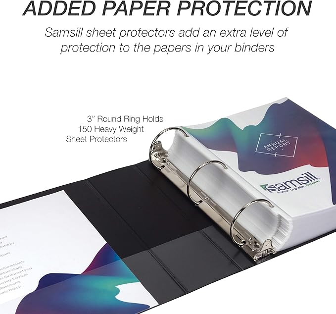 Samsill Durable 3 Inch Binder, Made in the USA, Round Ring Customizable Clear View Binder, Black, 4 Pack (MP48480)