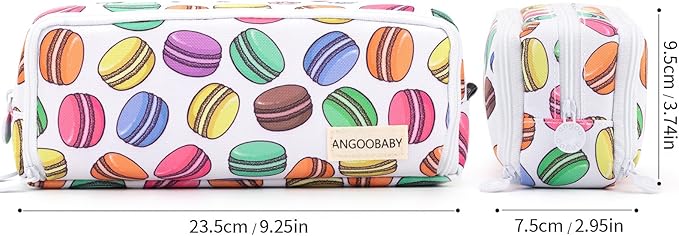 ANGOOBABY Large Pencil Case Big Capacity 3 Compartments Canvas Pencil Pouch for Teen Boys Girls School Students (White Macaron)