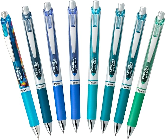 Pentel EnerGel RTX Retractable Liquid Gel Pen, Chill Expressions Pack, 0.7mm, Metal Tip, Medium Line,Assorted Ink, Pack of 8 Pens (BL77XCHIBP8M)