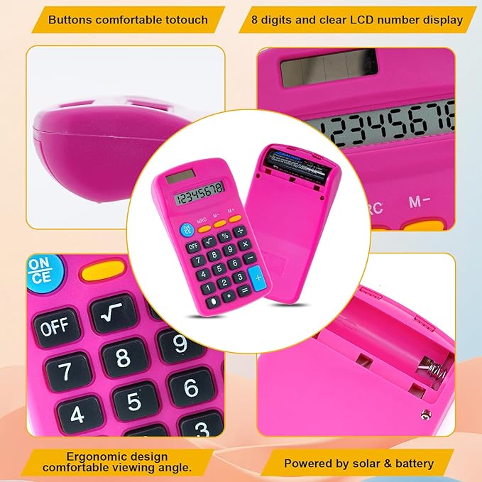 12 Pieces Pocket Calculators,Pocket Mini Calculators,8 Digit Display Basic Calculator,Solar Battery Dual Power Function Calculator for Students Kids Home Office (Multicolor, 12 Pieces)
