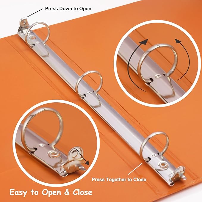 COMIX 3 Ring Binder 1 inch with Clear View Cover, 1" View Binder Holds 200 Sheets of US Letter Size Paper, 6 Pack (Orange)