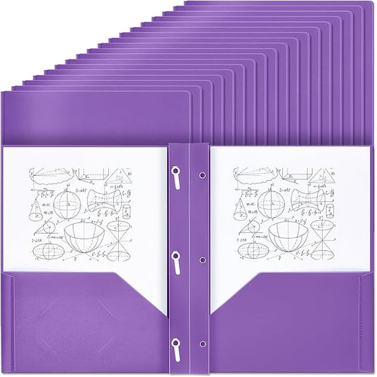 Lincia 100 Pcs Plastic Folders with Pockets and Prong Folders with Prongs Plastic Folders with 2 Pockets Pocket Folders for Office, School for Students, Teachers, Office Workers (Purple)