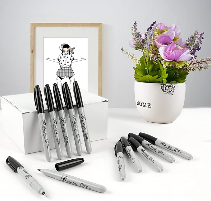 Permanent Markers, 60 Count Ultra Fine Point Black Permanent Markers, Works on paper, Plastic, Stone, Glass, Metal
