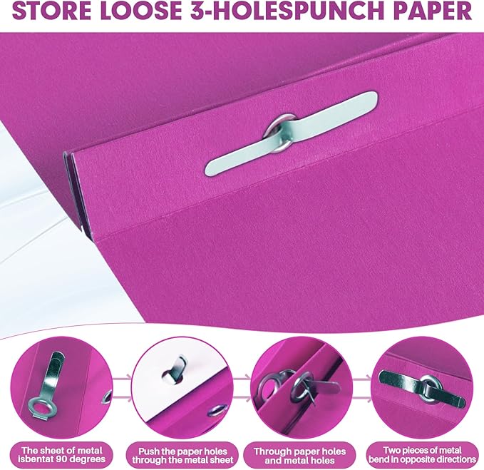 Two Pocket Folders, RAZCC 50 Pack Two Pocket Folders with Prongs, 3 Prong Folders Fit Letter Size Paper, Pocket File Folders for School Office Home Business, Rose Purple