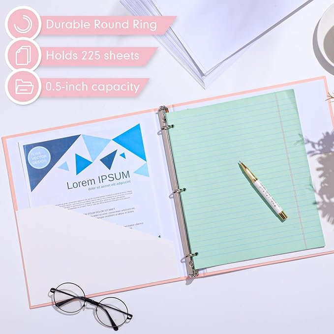 Ctosree 10 Pack Colored 3 Ring Binder with 2 Pockets Hardcover Loose Leaf Binder for Women Men Teacher Student School Office Home Supplies, Fits 11 x 8.5 Size Paper, 10 Colors(0.5",Fantasy Color)