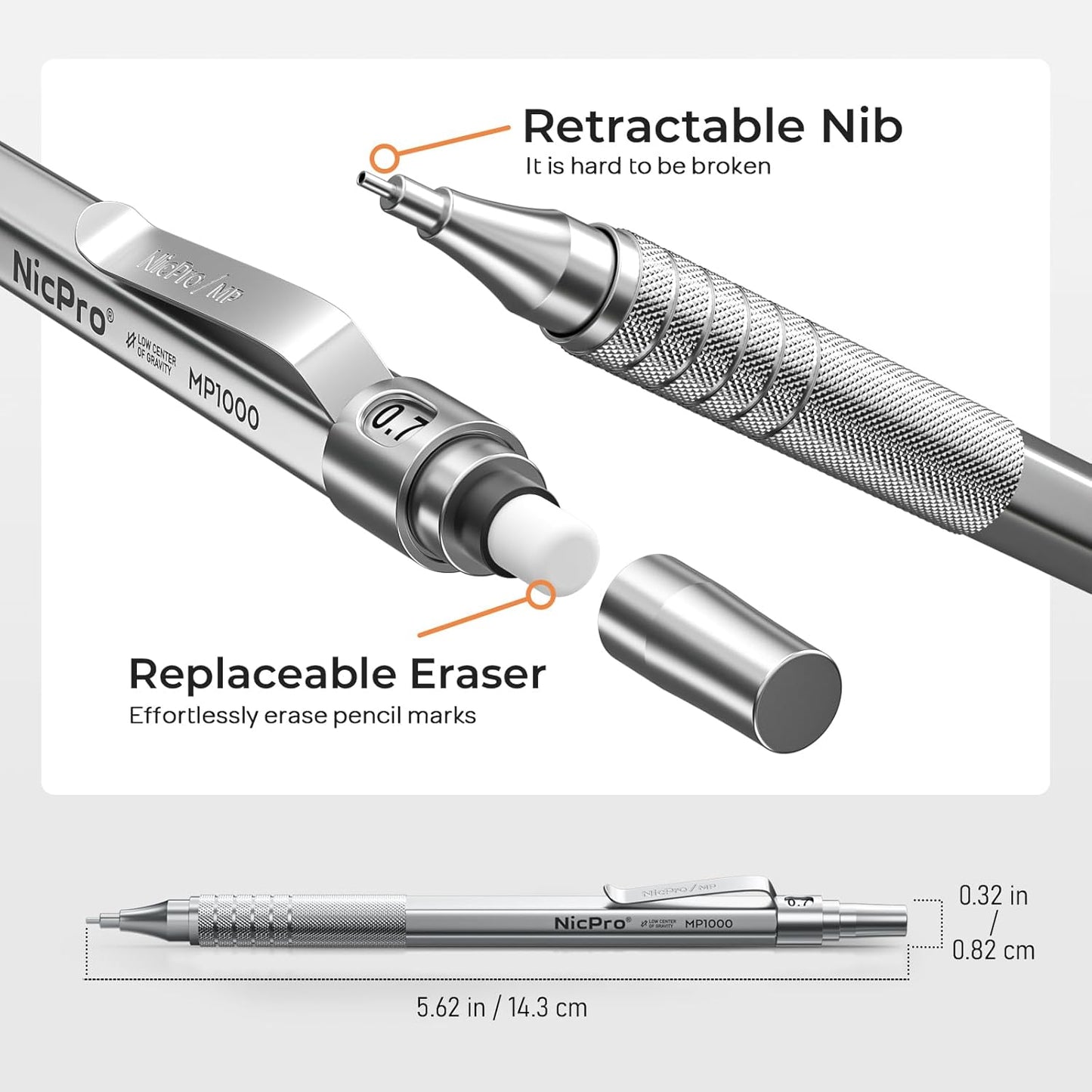 Nicpro 22PCS Metal Mechanical Pencil Set in Case, Art Drafting Pencil 0.5, 0.7, 0.9 mm & 2 PCS 2mm Mechanical Drawing Pencils with 396PCS Leads (4B 2B HB 2H Colored) for Drawing Writing Sketching