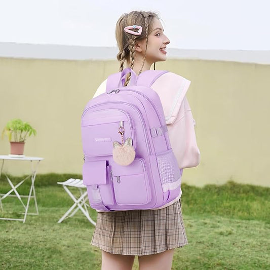 3PCS School Backpack For Student Women College Middle High Teen Girls Bookbag Waterproof Laptop Bag Purple