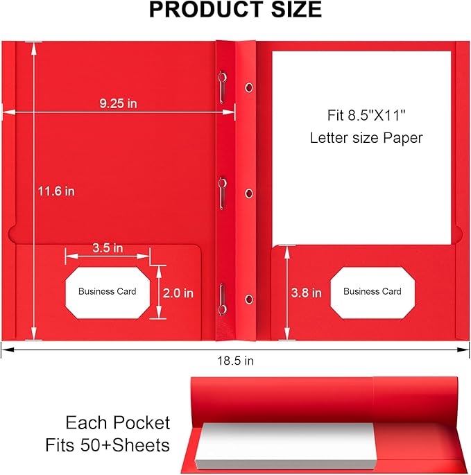HABGP 4 Pack Two Pocket Folder with Prongs, 2 Color Paper Folders with Pockets and Business Card Holder, Folders with Pocket Fit Letter Size, Organizing Papers in School, Office & Business Red & Blue