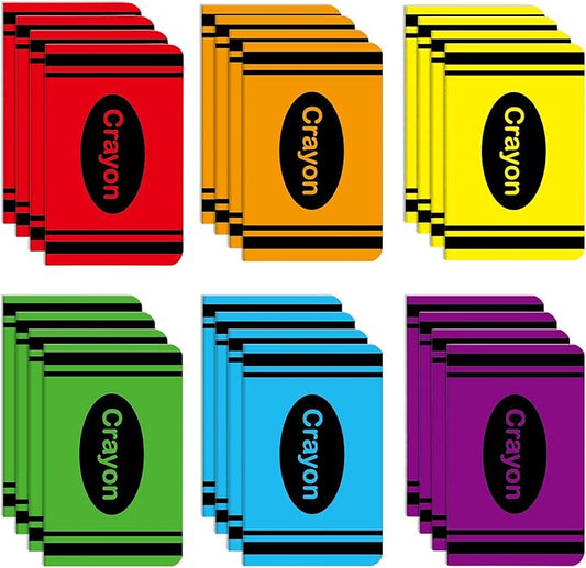 24 Pack Mini Crayon Notebooks Back to School Bulk Favor Crayons Pattern Small Journals Pocket Notepad Cute Notebook for Students Teacher Appreciation Gift First Day of School Classroom Prize 5x3 Inch