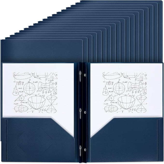 Lincia 100 Pcs Plastic Folders with Pockets and Prong Folders with Prongs Plastic Folders with 2 Pockets Pocket Folders for Office, School for Students, Teachers, Office Workers (Navy Blue)