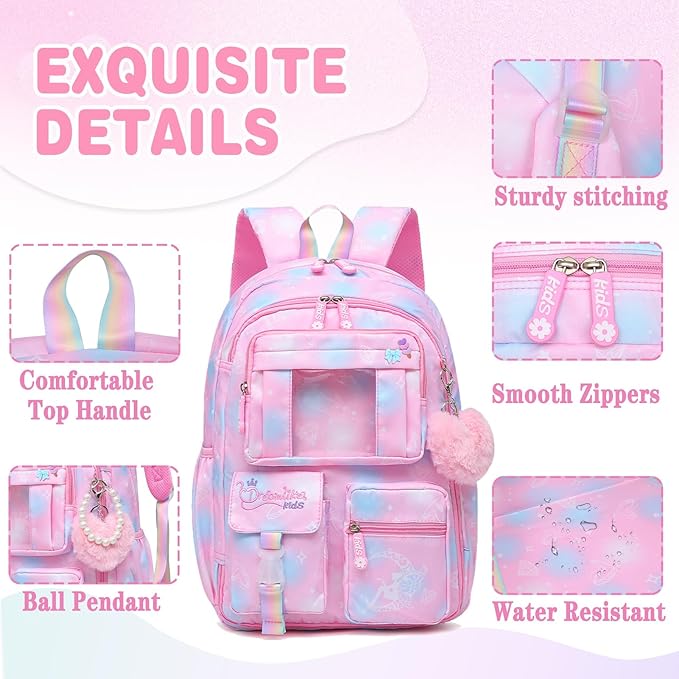 Sweet Girls Backpack - Stylish Splash-resistant School Bag with Multiple Pockets & Trendy Laptop Compartment（17inch Pink）