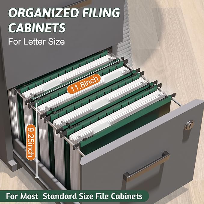 Plastic Hanging File Folder Extra Capacity,12 Pack Reinforced Hang Folders with Heavy Duty 2 Inch Expansion,Filing Cabinet Folders Letter Size,Hanging Organizer Designed for Bulky Files(Green)