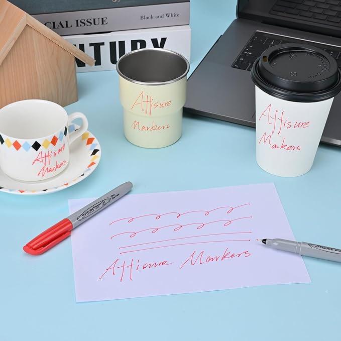 Red Ultra Fine Point Permanent Marker, 20 Pack, 0.4 mm, Precision Fine Tip for Detailed Writing, Art, Crafts & Labeling on Paper, Plastic, Glass, Metal, Waterproof, Fade-Resistant Ink