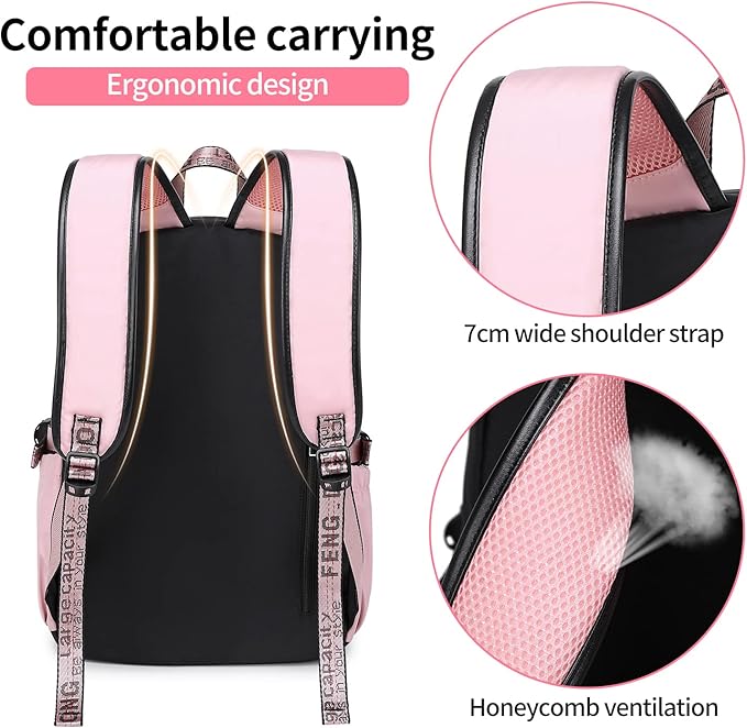 Teenage Girls Bookbag School Backpack Children Casual Daypack Schoolbag for Teens Black Pink