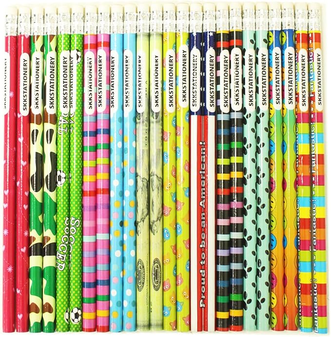 SKKSTATIONERY 288pcs Assorted Colorful Pencils Wooden Pencil with Eraser Assortment, Novelty Kids Awards & Incentives Pencils Back to school
