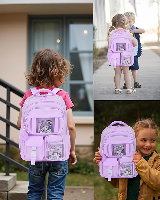 School Backpack for Girls, 15.6 Inch Laptop School Bags for Middle School Students-Kindergarten Elementary College Backpacks,Large Backpack for Teen Girl Students Casual Travel Daypacks-Purple