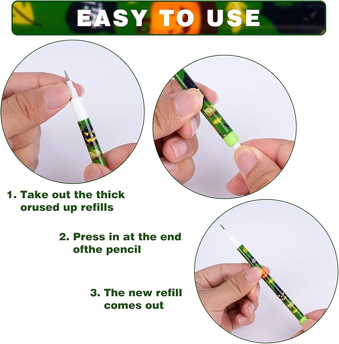 Kolewo4ever 48 Pieces Halloween Pencils Translucent Pencil Pop Up Stackable Plastic Pencils Multipoint Non Sharpening Pencil for Halloween Supplies