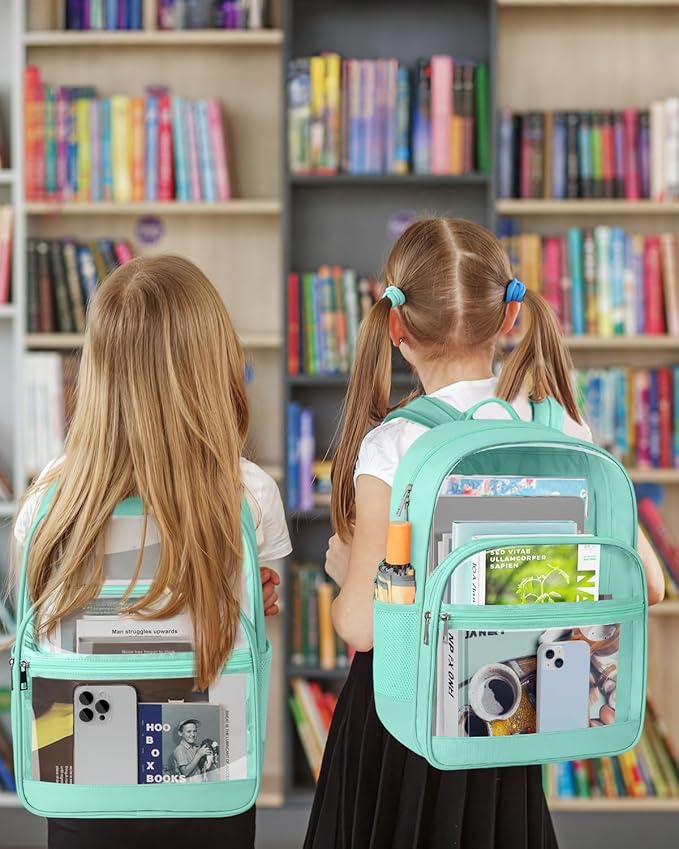 Clear Backpack, Heavy Duty Transparent Bookbag for School, Fabric & PVC Transparent Backpack with Reinforced Strap for Women Men, Capacity Clear Bag for College, Turquoise