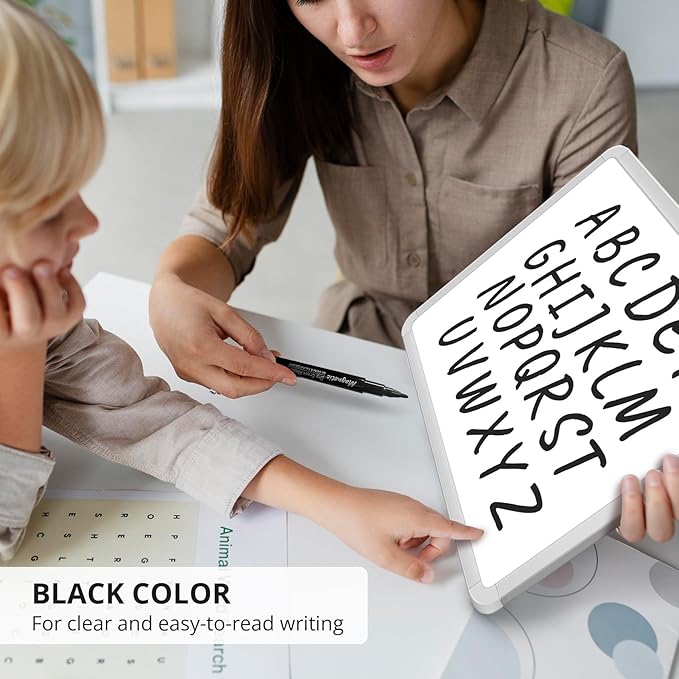 Magnetic Dry Erase Whiteboard Markers, 8 Count Black Fine Tip Thin Dry Erase Markers with Eraser for Home Office School Supplies-Black