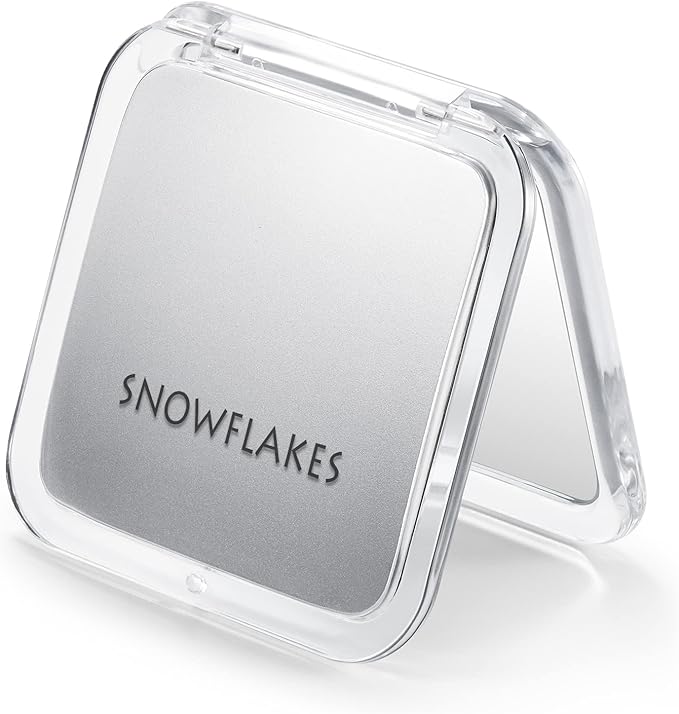 Compact Travel Magnifying Mirror - Snowflakes Small Pocket Mirror -1x/15x Magnification Cosmetic Mirrors Handheld Portable for Travel and Purses (Silver)