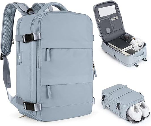 Large Travel Backpack For Women Men Airline Approved Carry On Backpack Flight Approved Waterproof Sports Luggage Backpack Casual Daypack Hiking Backpack Grey Blue