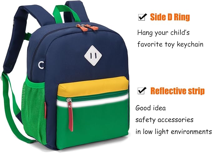 HawLander Little Kids Backpack for Boys Toddler School Bag Fits 3 to 6 years old, 12 inch, Blue Green