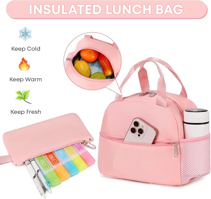 3PCS School Backpack For Student Women College Middle High Teen Girls Bookbag Waterproof Laptop Bag Pink