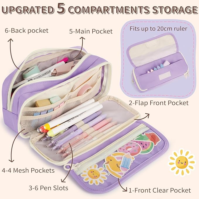 Large Capacity Pencil Case with Compartments, School Pencil Bags with Zipper, Big Storage Pen Bag for Teen Girl Boy Men Women, Adult Stationery Pen Bag for School College and Office