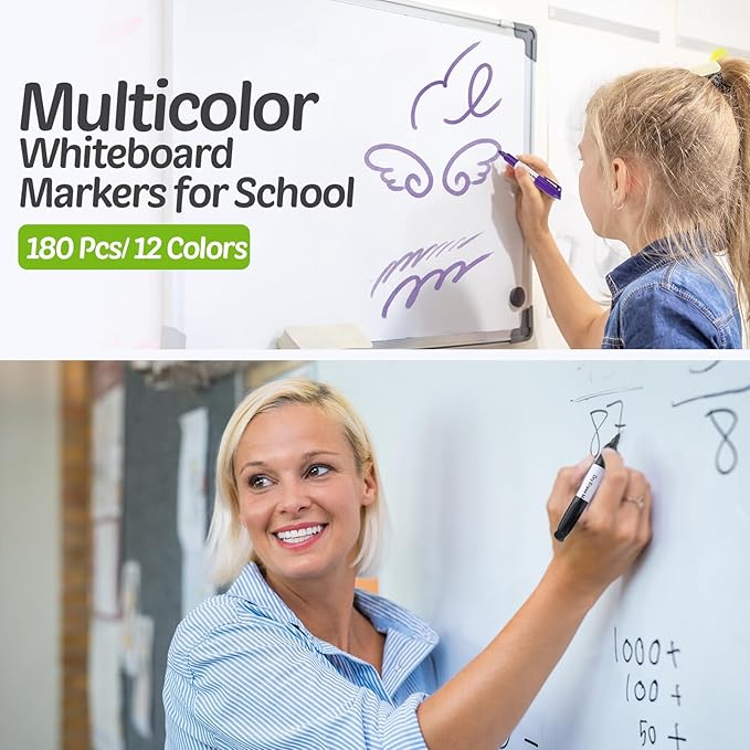 PerKoop 180 Pcs Mini Dry Erase Markers Fine Tip 3.5 Inch Erasable Whiteboard Markers with Cap Clips Low Odor Dry Erase Pen for School Office, Assorted Colors